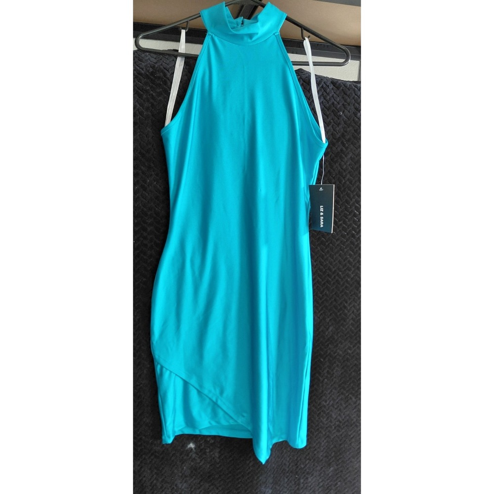 Liz & Sara Sz M turquoise mock-neck halter bodycon mini dress Party Girls Night
